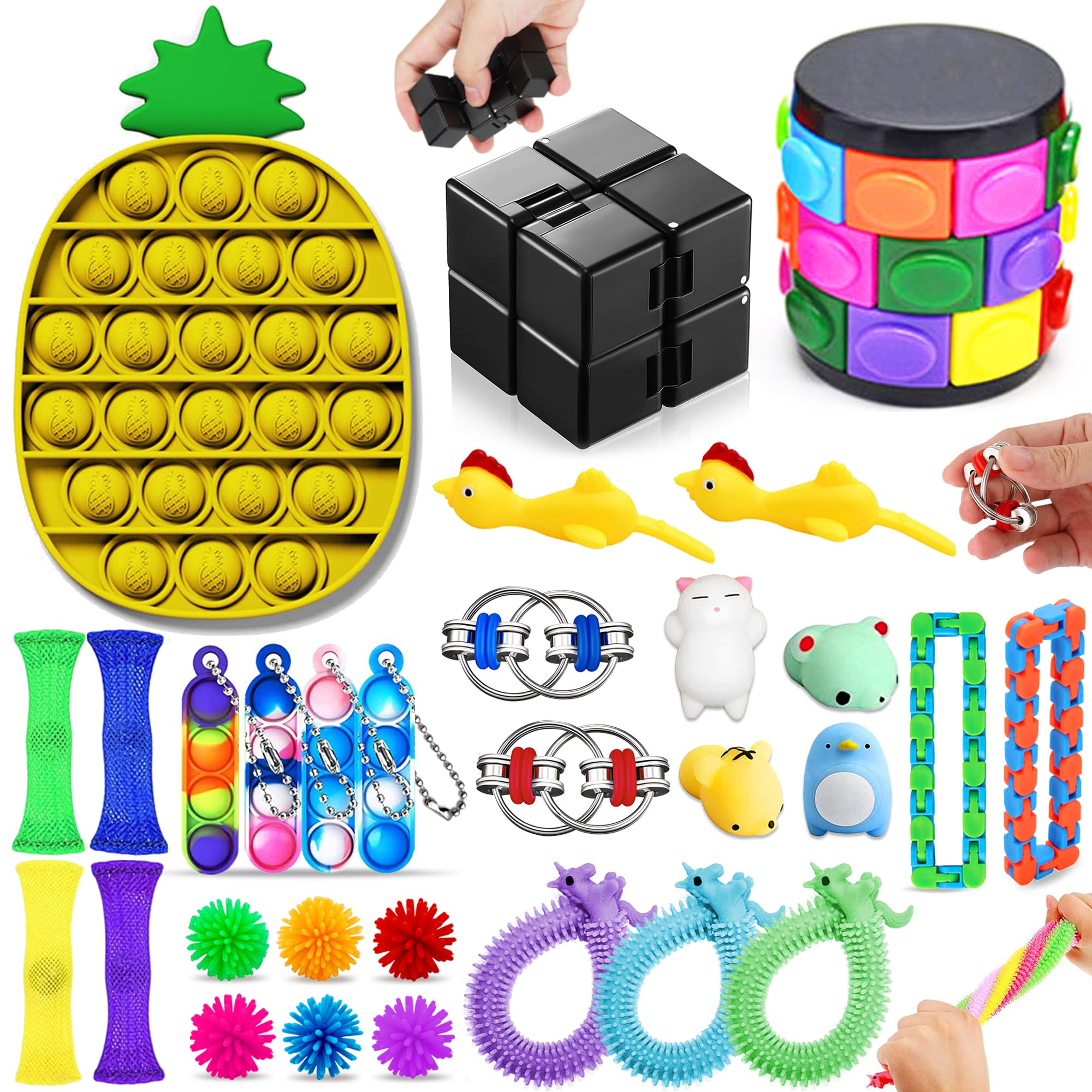 Paochocky 30 PCS Fidget Toys Set,Sensory Toys for Autism ADHD,Stress Reliever with Storage Box, Anti-anxiety Sensory Toy,Infinity Cube Great Gift for Kid