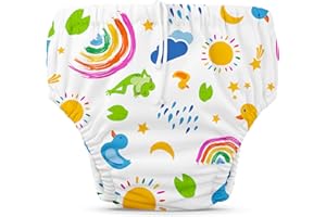 Charlie Banana Reusable Swim Diaper, Washable, Adjustable Drawstring for Baby Girls Boys, Soft and Snug Waterproof Fit to Prevent Leaks - Hello Sunshine, Size L (22-34 lbs)