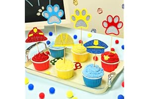 Bupelo 12 Pcs Paw Cake Toppers, Paw Theme Cupcake Decorations Glitter Gold Red and Blue Paw Pattern Birthday Party Supplies, Dog Paw Birthday Decorations for Boys, Kids, Baby Shower, Halloween