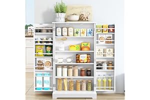 HOLTICO 41'' Freestanding Pantry Cabinet, Kitchen Pantry Storage Cabinet with Doors and Adjustable Shelves, Food Pantry for Kitchen, Dining Room, Living Room and Garage,Snow White