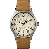 Timex Men's Expedition Scout 40mm Watch – Gray Case Cream Dial with Tan Leather Strap