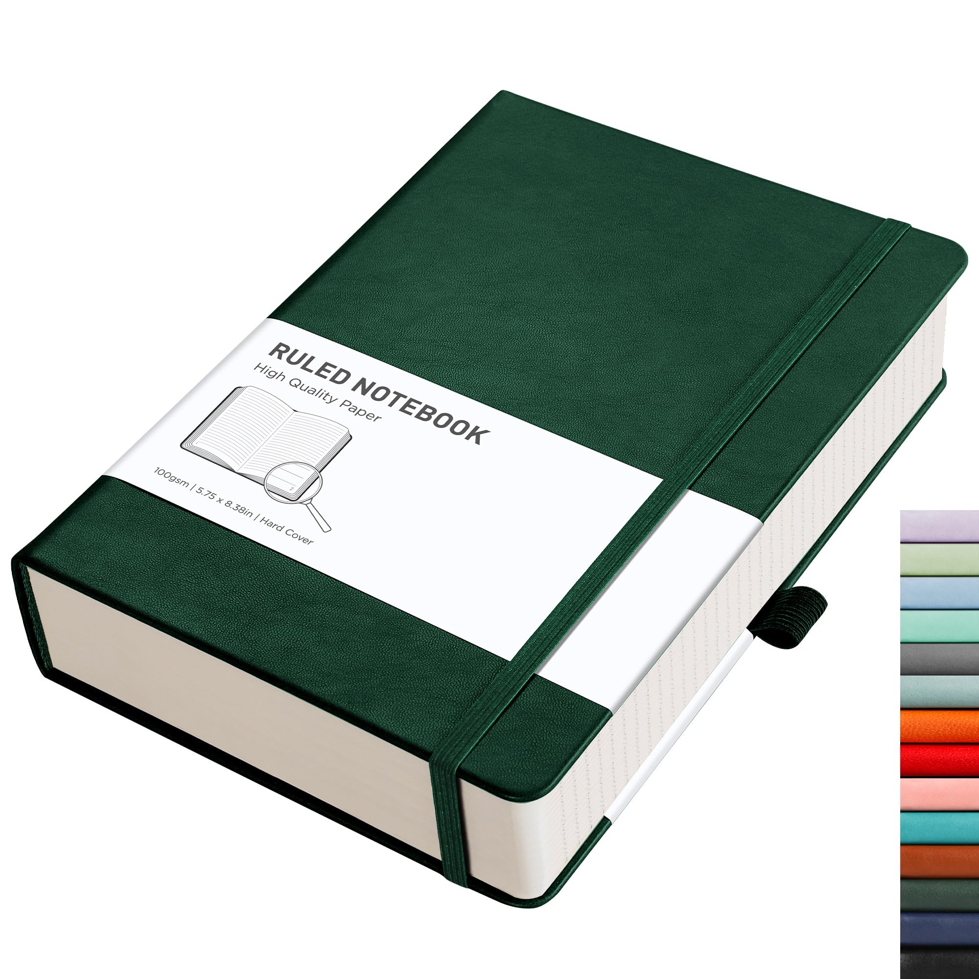 RETTACY Lined Journal Notebook - A5 Note Book Hardcover Thick Notepad 320 Numbered Pages for Writing,100gsm Lined Paper, Leather Hardcover, for Women Men Work Office School,14.5 x 21cm - Green