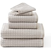 TOWN & COUNTRY EVERYDAY 6-Piece Textured Windowpane Set, 2-Bath Towels, 2-Hand Towels, 2-Washcloths, 100% Cotton, Plush & Absorbent 550GSM, Beige