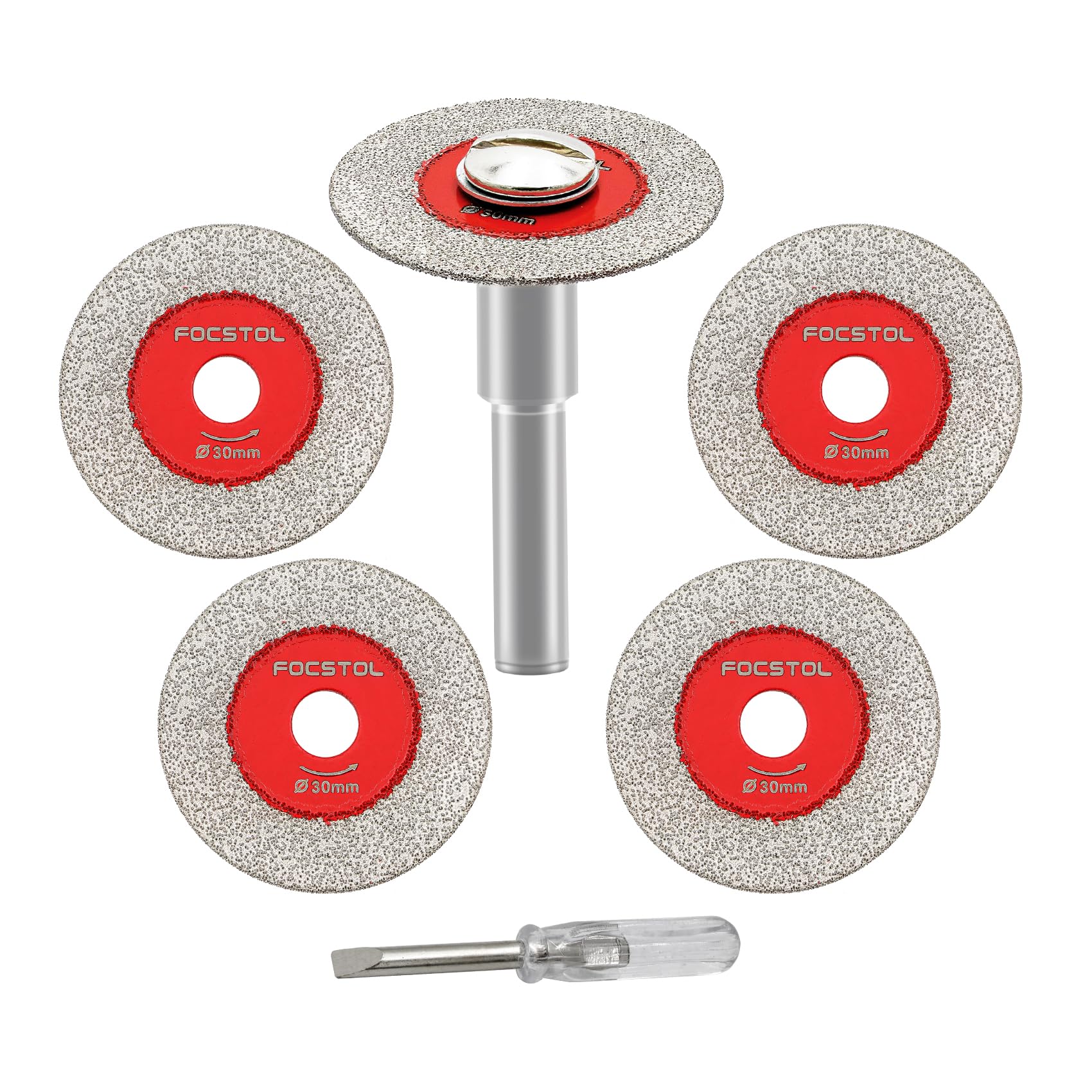 Mini Diamond Glass Cutting Disc - FOCSTOL 5pcs 30mm Saw Blade and 1pc 6mm Round Shank for Glass Jade Marble Granite Artificial Stone Porcelain Tile Ceramic