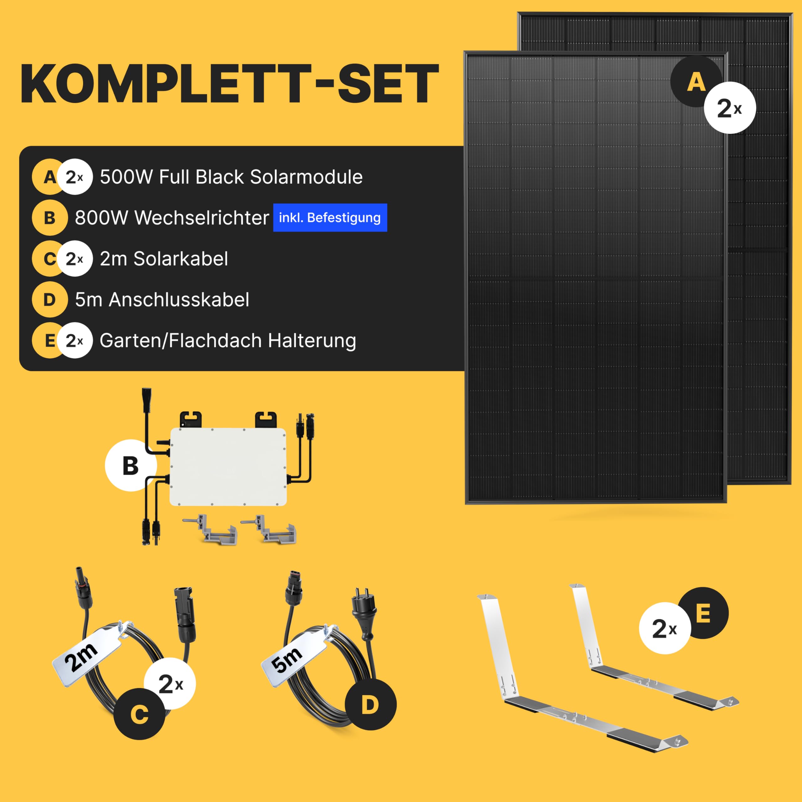 Solakon® 1000W Balkonkraftwerk mit Halterung (Flachdach) - Balkonkraftwerk 800W komplett Steckdose - 800 Watt Wechselrichter - Solaranlage Komplettset - 500W bifaziale Solarmodule inkl. Zubehör 4