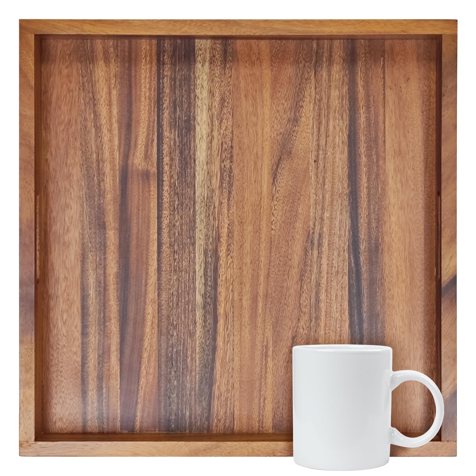 Photo 1 of YIFAN 20 * 20Inches Walnut Wooden Ottoman Tray with Handles,Square Coffee Table Serving Tray for Home Decor,Couch Table for Party,Patio Breakfast Trays for Bed no Legs