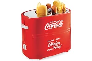 Nostalgia Coca-Cola 2 Slot Bun Mini Tongs, Hot Dog Toaster Works with Chicken, Turkey, Veggie Links, Sausages and Brats, Retr