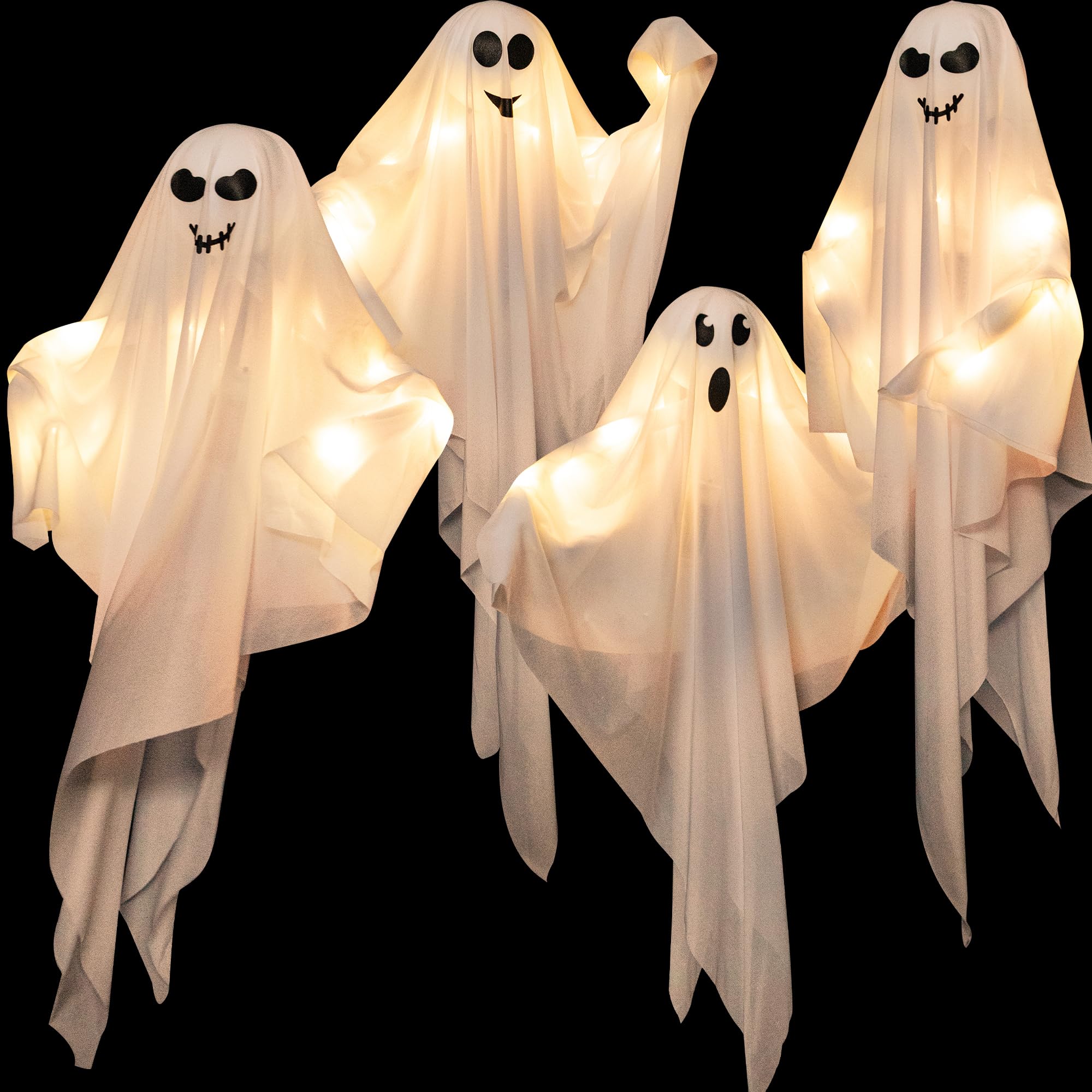 Photo 1 of 4 Pack Small Halloween Hanging Ghosts, 27.5 Inch with Light Up Ghost Kit for Indoor Outside Ornaments, Spooky Yard Tree Halloween Decorations Outdoor, Party Décor