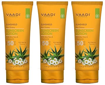 Vaadi Herbals Sunscreen Lotion SPF-50, 110g (Pack of 3)