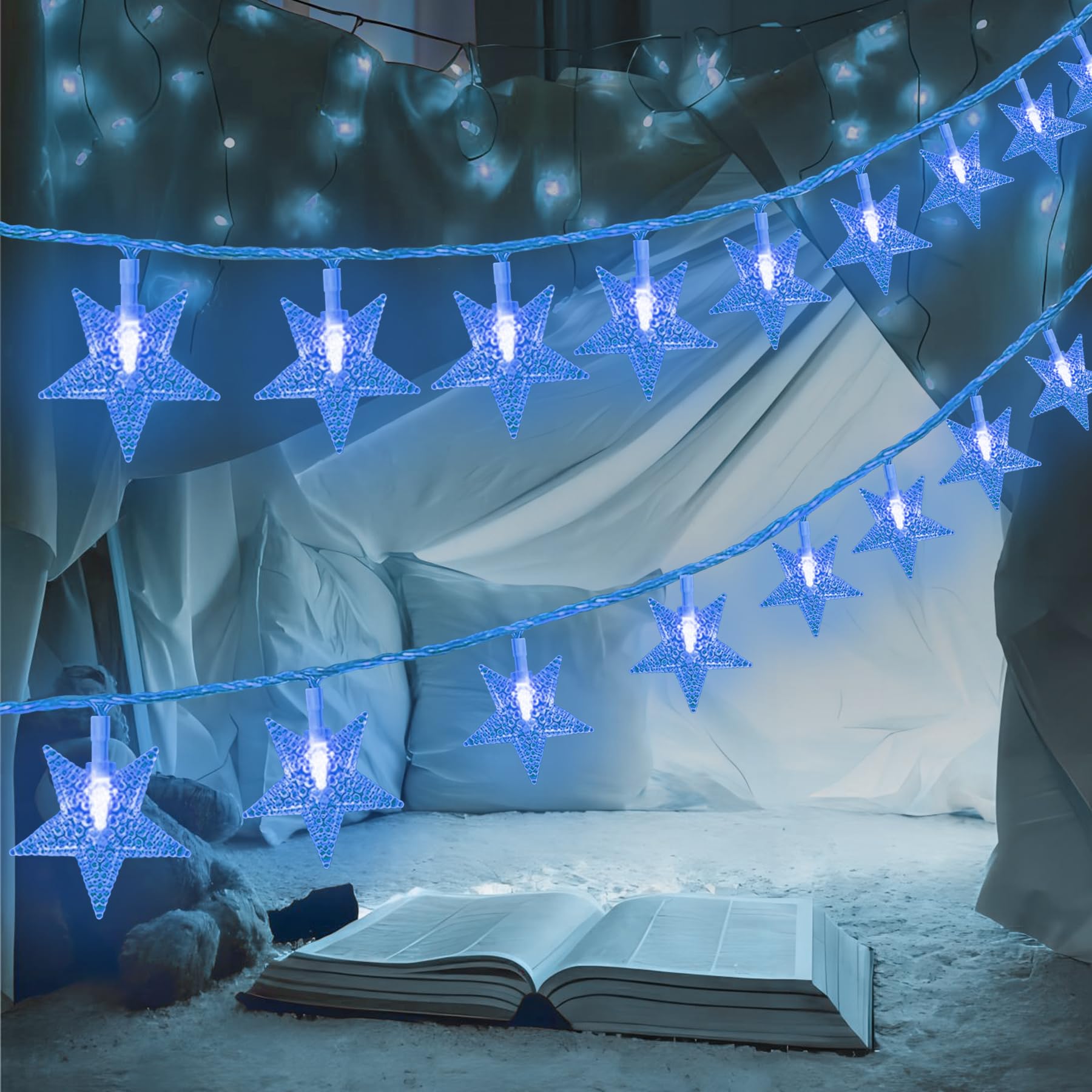 Photo 1 of ITICdecor Star Lights Star String Lights 15 FT 30 LED Fairy Light Battery Operated Indoor&Outdoor Twinkle Christmas Lighting Bedroom Decor for Xmas Tree(Blue)