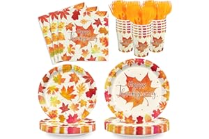 AURORAPARTY 120pcs Thanksgiving Plates and Napkins Fall Maple Leaves Party Supplies Happy Thanksgiving Autumn Dinner Tableware Party Supplies for Thanksgiving Theme Party Serves 24 Guests