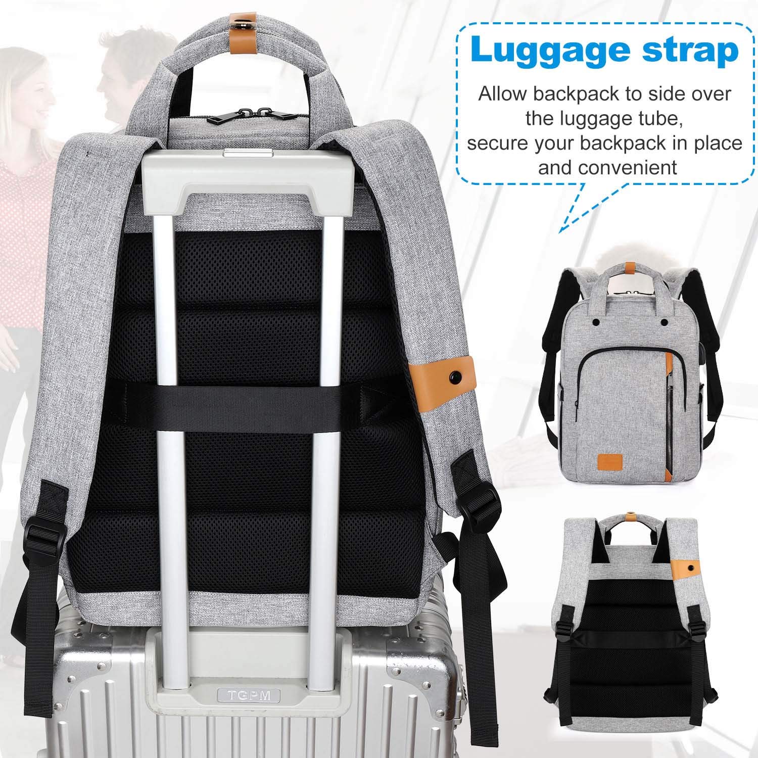 Computer Backpacks for Laptops 15.6 Inch, Padded Travel Laptop Backpack for Women Men, Water Resistant Large Capacity Daypack Bookbag Rucksack for College High School Student Work Business Bag- Grey