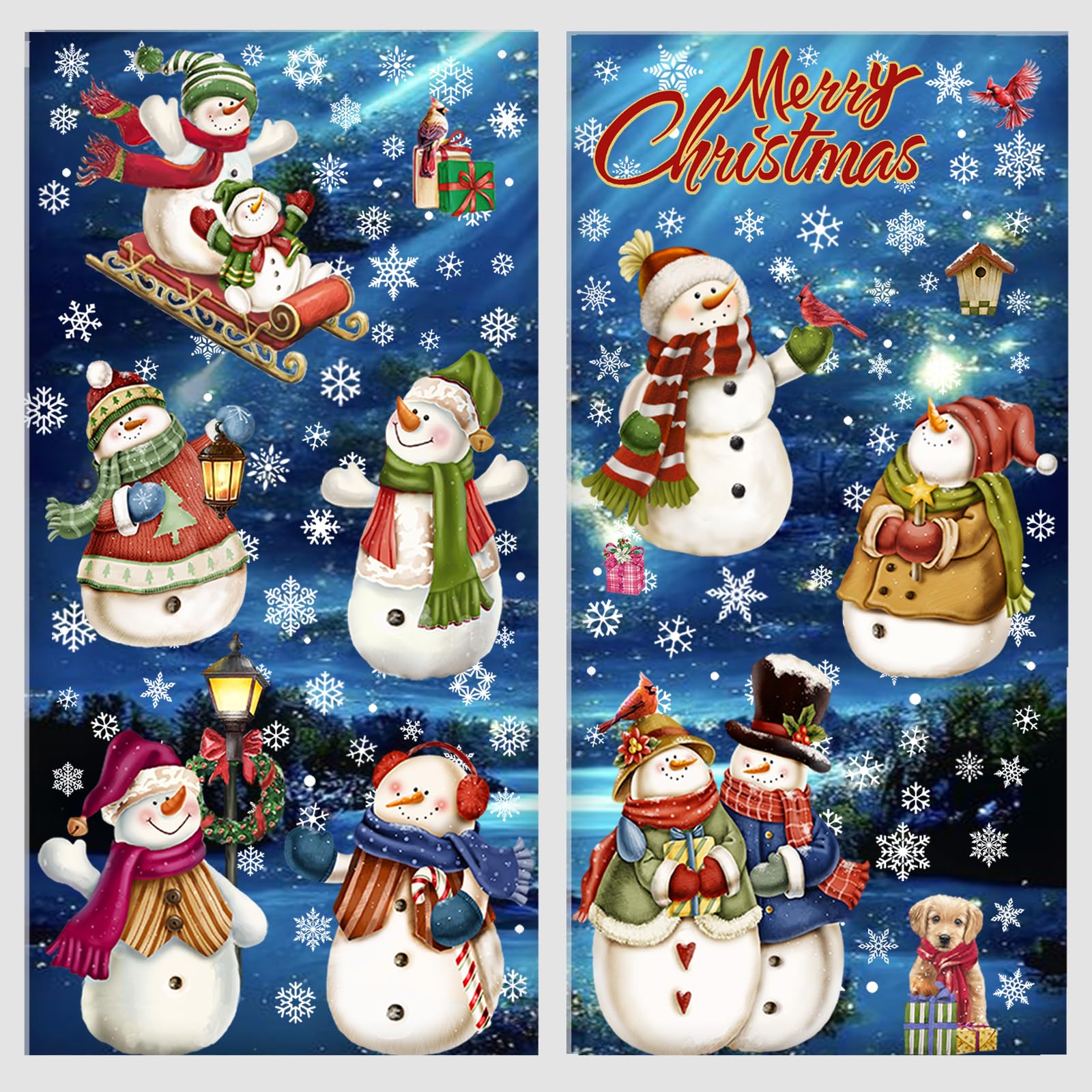 Litupic 195 Pcs Christmas Window Stickers| Large-Size Double-Side Xmas Snowman Snowflake Window Decoration Reusable | Snowflake Window Clings for Xmas Decorations Home Party Decor