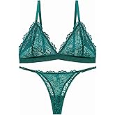 Maiclaice Women Lace Bra Set Thong Plunge No Bralettes Underwire No Padding Bra