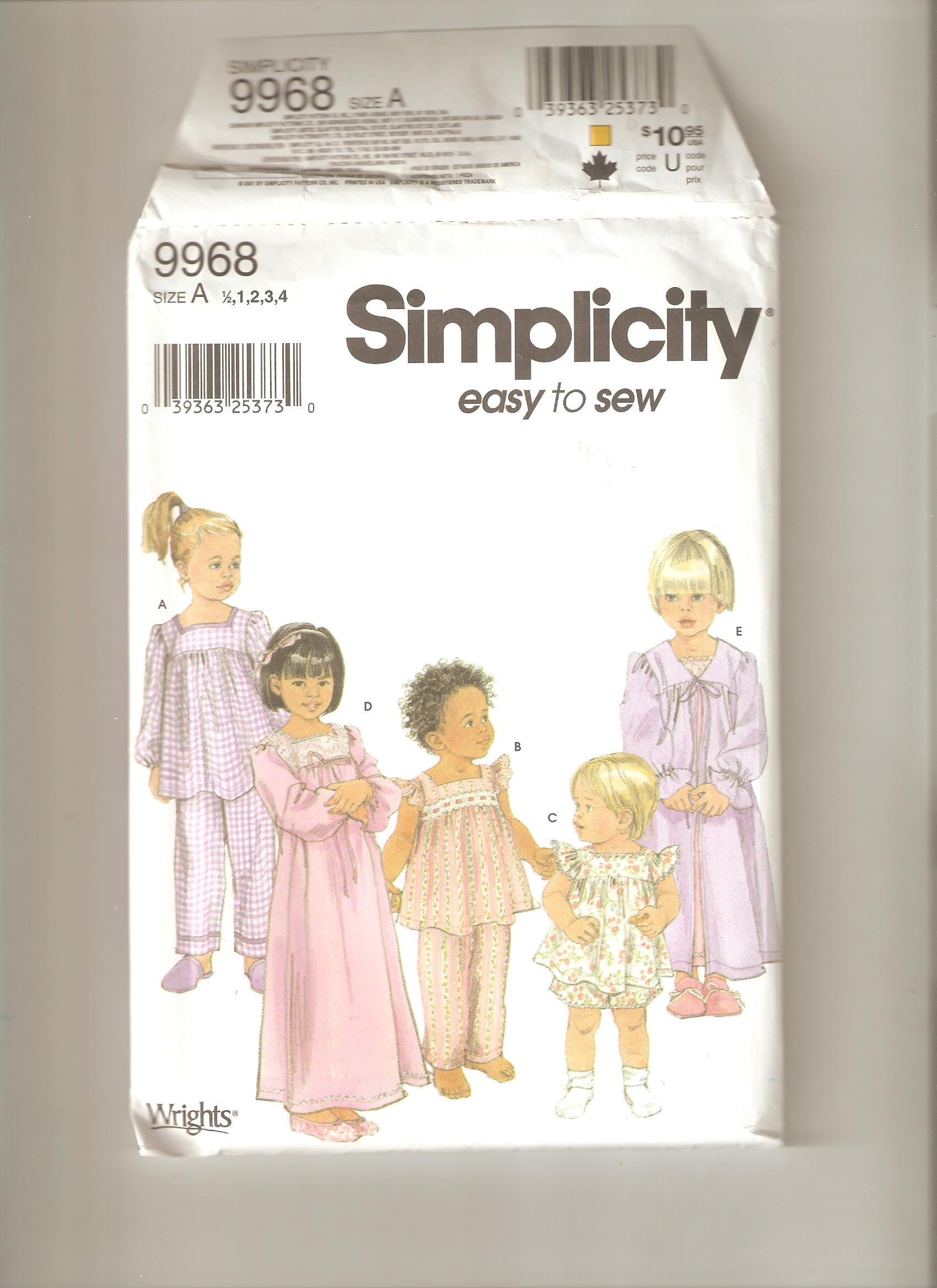 Simplicity Pattern 9968 Size A 1 2 1 2 3 4 Amazon Com Books