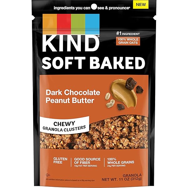 KIND SOFT BAKED GRANOLA, DARK CHOCOLATE PEANUT BUTTER, HEALTHY SNACKS, GLUTEN FREE, 100% WHOLE GRAINS, 5G PROTEIN, 11OZ, 1 COUNT