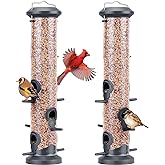 Kingsyard 2 Pack Tube Feeders with 6 Feeding Ports for Outdoors Hanging, Premium Hard Plastic Weatherproof & Steel Hanger, Attracting for Wild Birds (Black)