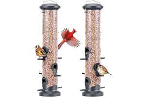Kingsyard 2 Pack Tube Bird Feeders for Outdoors Hanging, Premium Hard Plastic Bird Feeder with 6 Feeding Ports, Weatherproof 