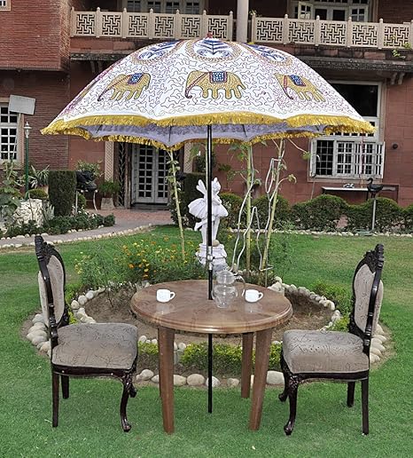 Lalhaveli Handmade Elephant Embroidered Design Cotton Sun Protection Umbrella 52 X 72 Inches