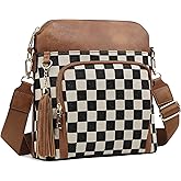 Duyijiff Checkered Crossbody Purses for Women Plaid Medium Cross Body Wallet Trendy Over the Shoulder Handbags