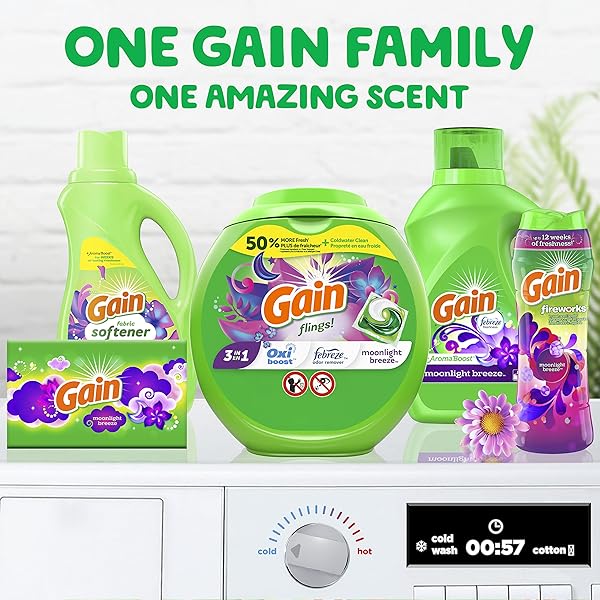 GAIN FLINGS LAUNDRY DETERGENT PACS, 102 COUNT, MOONLIGHT BREEZE SCENT, 3 IN 1 HE DETERGENT PACS WITH OXI BOOST AND FEBREEZE