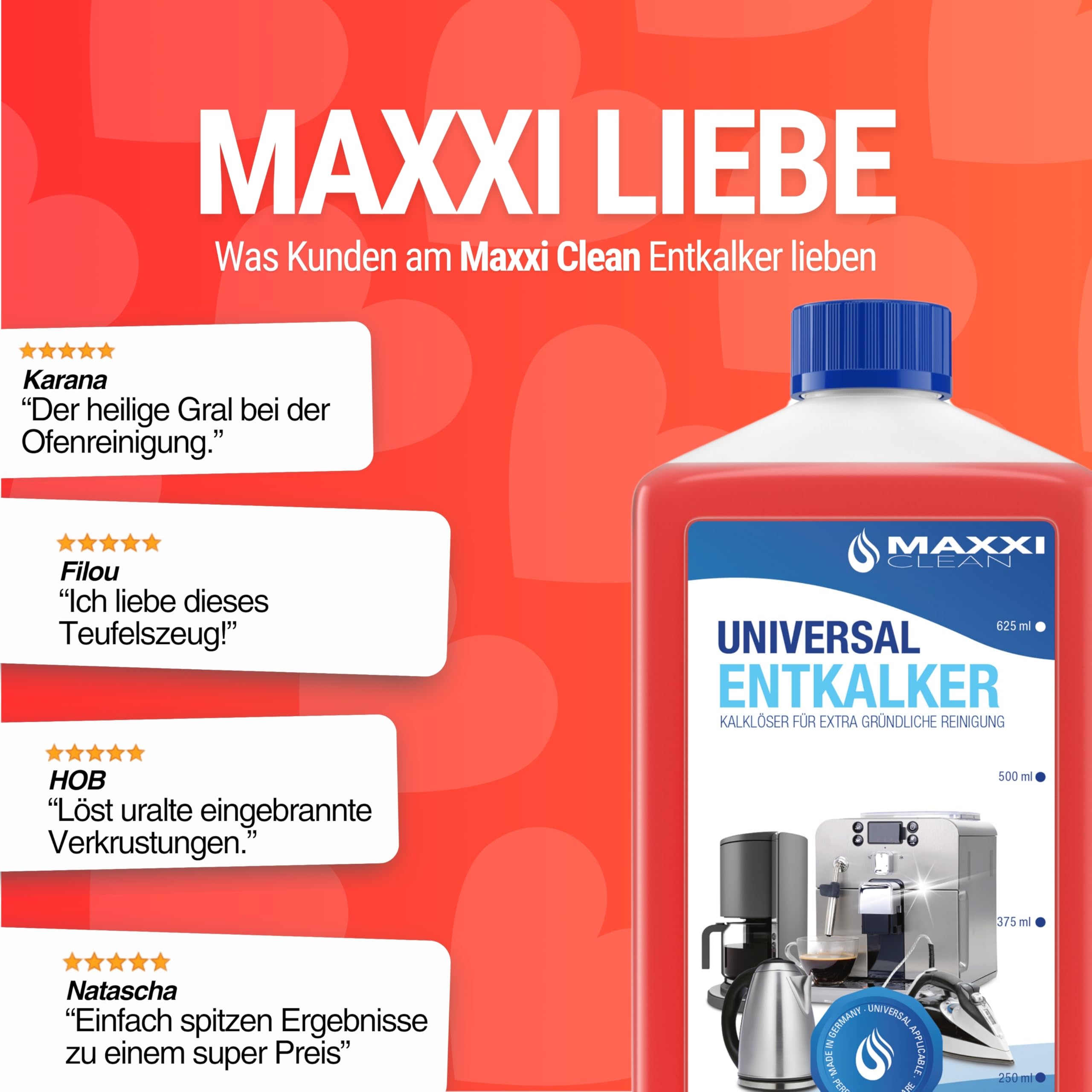 Maxxi Clean | 1x 750 ml Universal Entkalker Konzentrat für Kaffeemaschinen & Kaffeevollautomaten aller Typen | für 6 Entkalkungsvorgänge | universelle Gerätereinigung gegen Kalk und Verschmutzungen 6