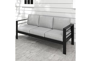 Kiss the Water Outdoor Couch Aluminum Patio Furniture Sofa, 3 Seat All-Weather Metal Patio Couch with 5" Thick and Soft Cushion and Wide Arm, Outdoor Sofa for Balcony, Porch