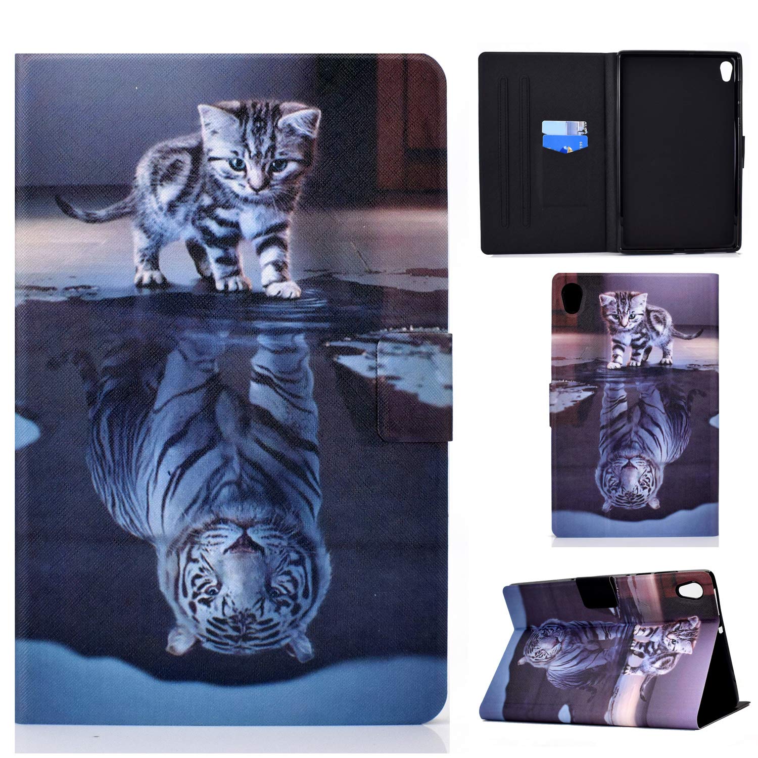 Aswant Lenovo Tab M10 HD 2 Gen Case Wallet Flip Cover Stand Function Protective Case Card Slot Magnetic Tablet Cover for Lenovo Tab M10 10.1 Inch 2 Generation TB-X306X/TB-X306F - Cat & Tiger