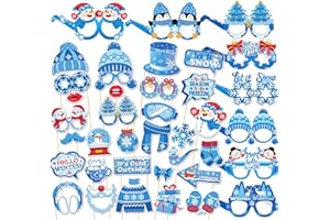 Qpout 38 Pcs Winter Photo Booth Props Kit with Glasses, Winter Wonderland Christmas Decorations, Snowman Snowflake Party Supp
