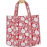 Quilted Cotton Hand printed Reversible Large multicolor cotton Tote Bag,Indian Handmade Block Printed Tote Bag Women Handbag