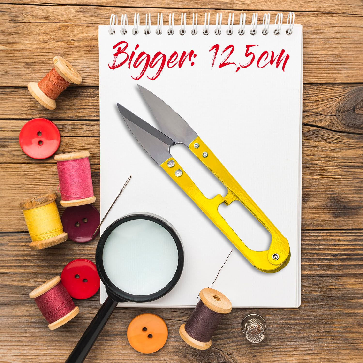 Tailoring Spring Scissors, Size XL 12.5 cm, Professional Metal Sewing Thread Cutter with U-Shape, Precise Cut for Embroidery, Cloth, Threads, DIY, Bonsai, Garden, Plants (YELLOW)