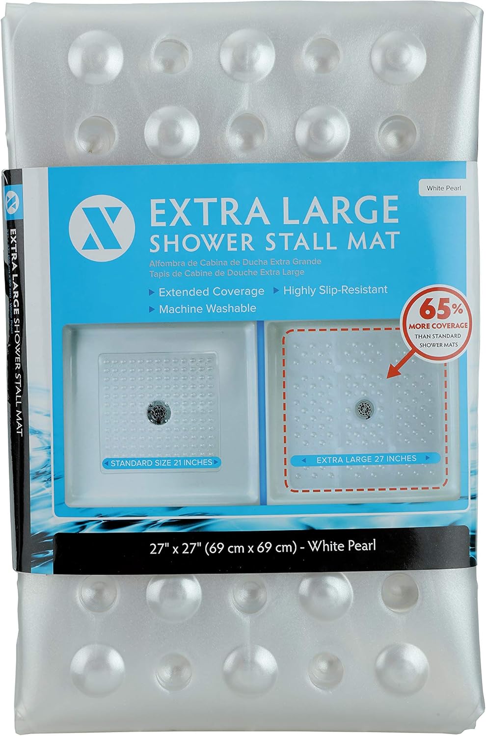 SlipX Solutions Extra Large Square Shower Mat, 27 x 27 Inches, Provides More Coverage & Non-Slip Traction (100 Suction Cups, Great Drainage, White Pearl): Health & Personal Care