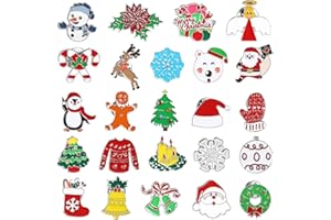BATIYEER 24 Pcs Christmas Brooch Rhinestone Brooches Pins Set Crystal Christmas Pin Enamel Christmas Jewelry for Women Xmas Decoration