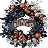 24“ Halloween Black Glitter Pumpkin with Balls Wreath for Front Door | Egolot Halloween Spider Pumpkin Berries Wreath for Indoor Outdoor, Black Glitter Roses Wreaths for Home Decor