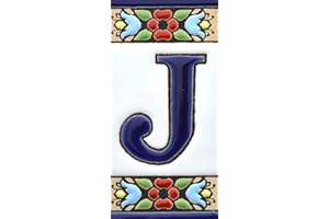 ART ESCUDELLERS House letters 3 inch. Handpainted house letter tiles for signs, addresses and names. Address numbers for houses. House address numbers and letters. Design Design FLORES MINI 2,87" x 1,38" (LETTER J)