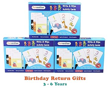Funvention Educational Game 123 Numbers (Pack of 3) Write and Wipe Activity Writing & Counting Practice Cards Learning Games, Educational Toys for Children 3-6 Years, Birthday Return Gifts
