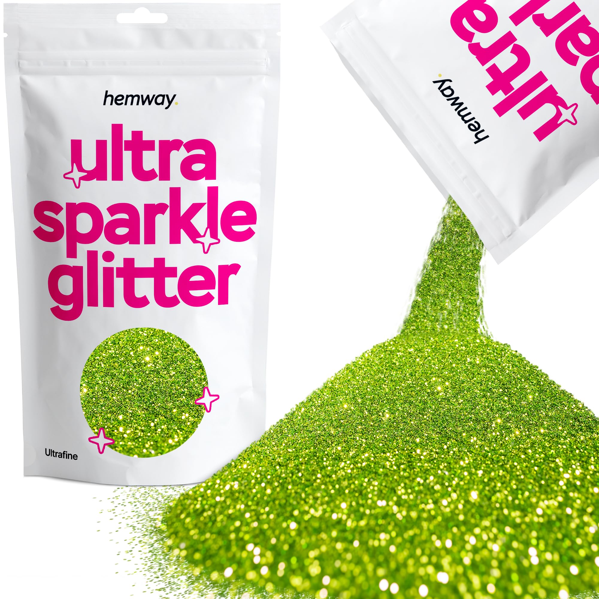 Hemway Ultra Sparkle Glitter Lime Green 100g Ultrafine | Glitter for Arts & Craft, Makeup, Nail Art, Crafting, Card Making, Sparkle Decoration