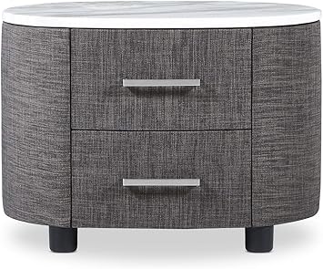 Amazon Com Zuri Modern Artemis Grey Fabric Night Stand With White Marble Top And 2 Drawers Furniture Decor