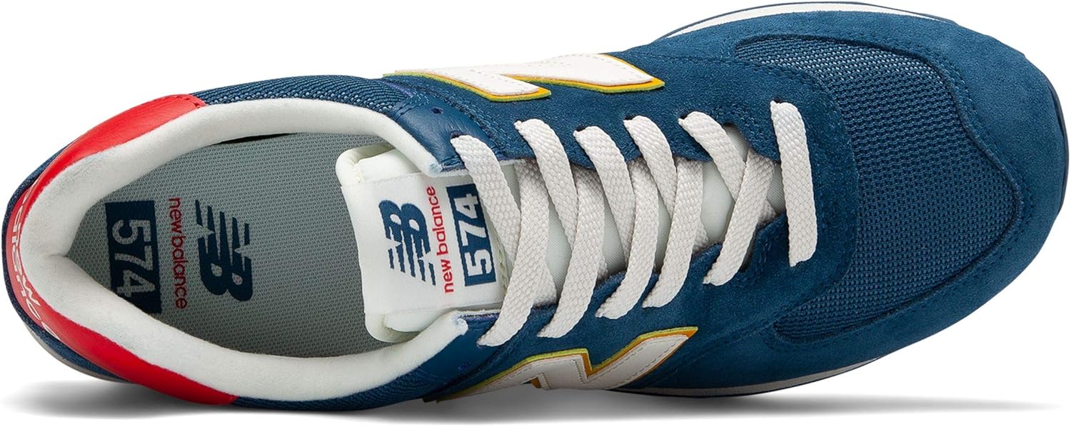 new balance 574 dark blue with team red