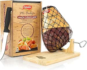 Jamón Serrano Curado Deshuesado + Jamonero + Cuchillo Version Mini de 1 Kg