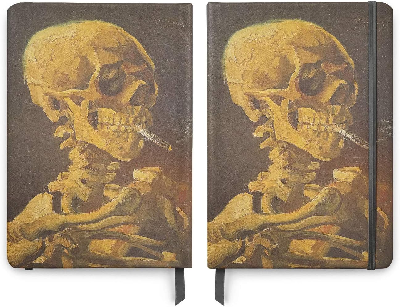 Van Gogh Art - PU (Vegan) Leather A5 Bullet Dotted Journal Notebook - Skull with Cigarette