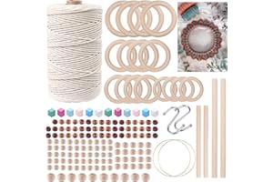 MAOQIAN 169pcs Macrame Kits for Beginners 3mm x 220yards Natural Cotton Macrame Cord Wall Hanging Kit, Best Macrame Supplies for Macrame Plant Hanger with Wooden Beads,Wooden Rings,Wooden Sticks,S Hooks