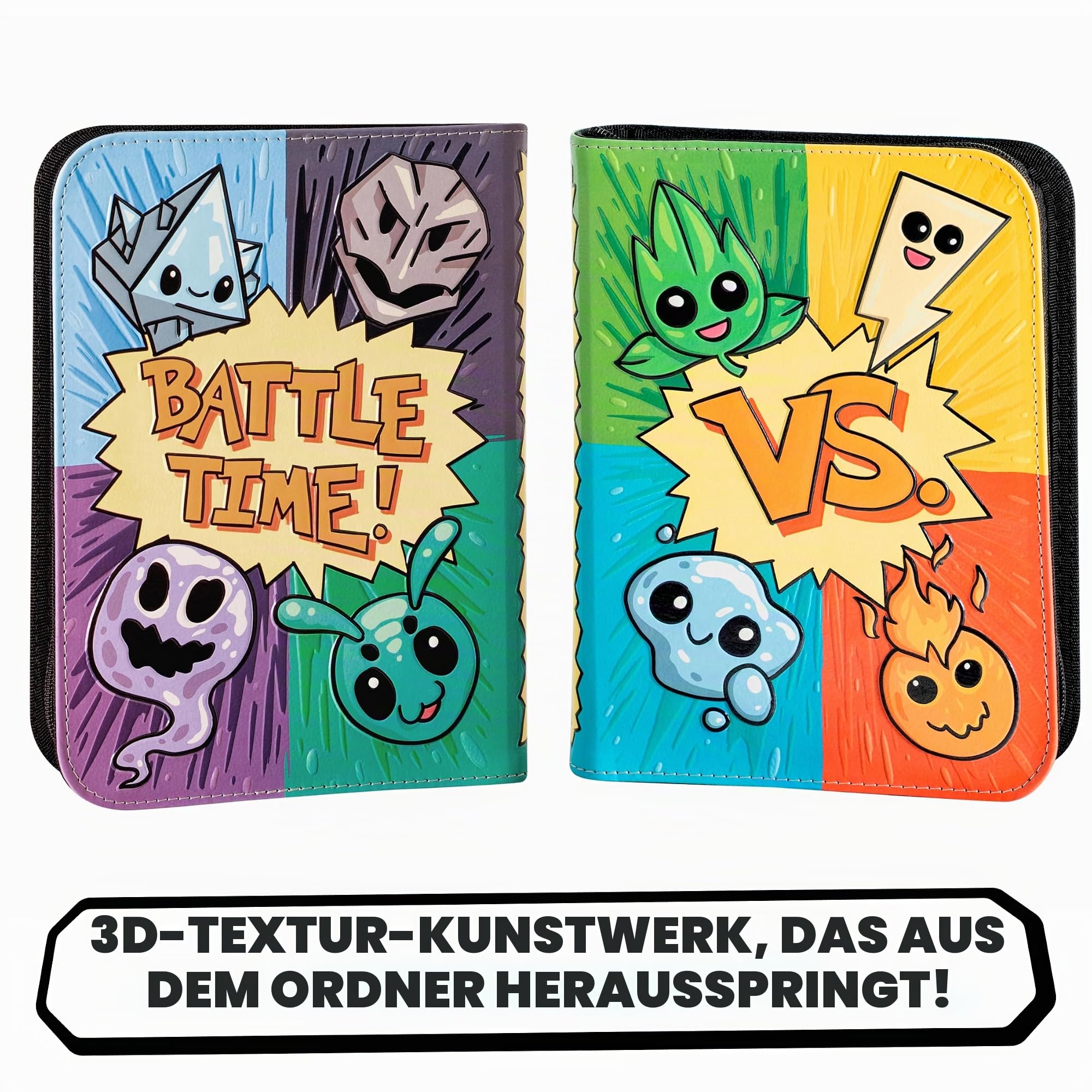 3D Sammelalbum für Pokemon Karten - Atemberaubendes 3D PKM Typen in PU-Leder mit Reißverschluss - Die Mappe/Heft enthält 4 Fächer für 160 Karten. A4 Sammelheft Album für Pokemon - Card Binder Klein 2