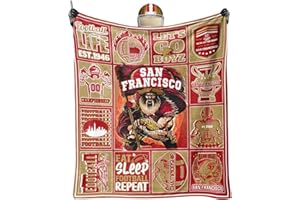 MAUPIVAE San Francisco Plush Football Blanket, Football Style Travel Blanket Gifts for Men Women Boys Kids, Football Lovers Gifts, Red Football Throw Blanket 60" X 50"