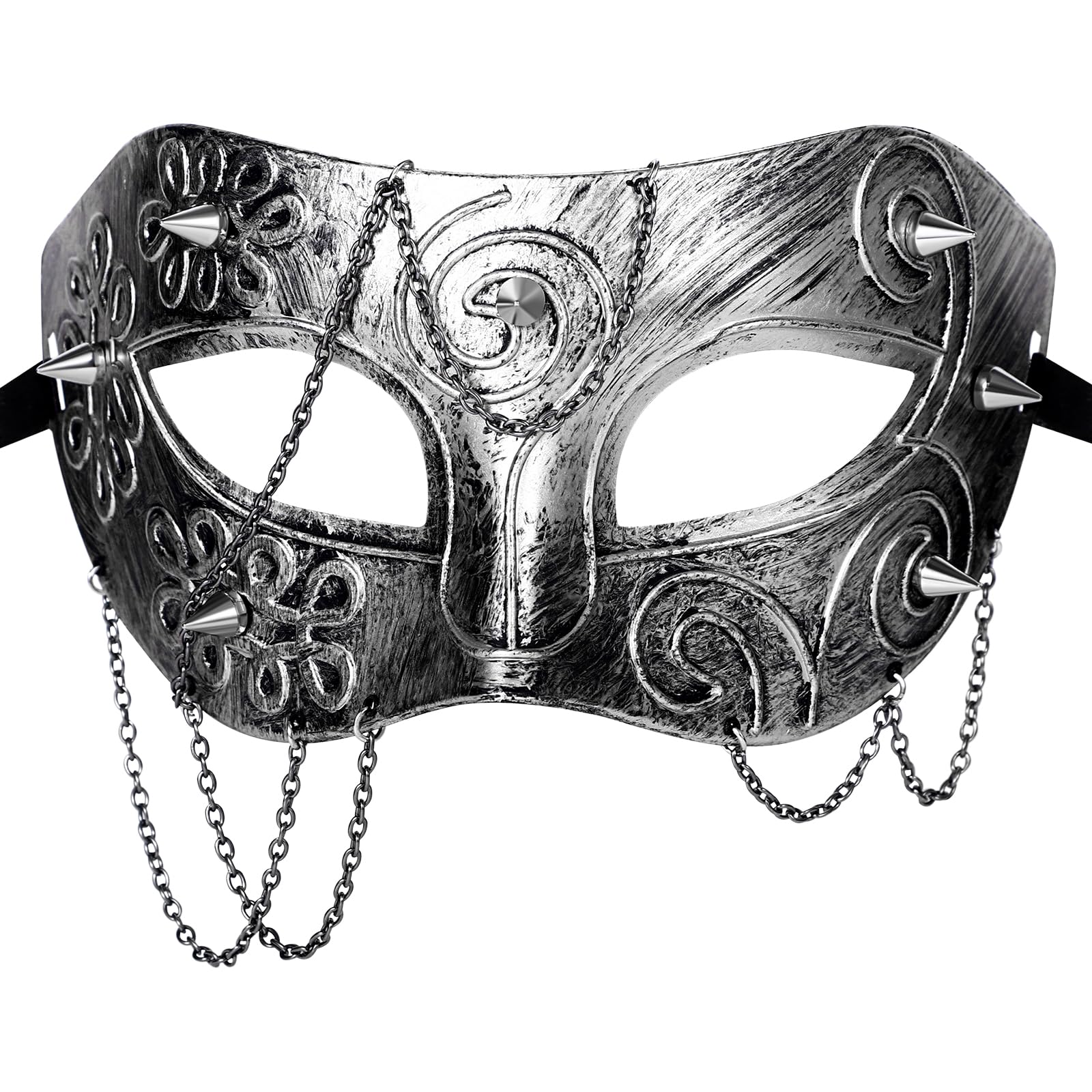 Cupimatch Steampunk Ghost Masquerade Mask: Metal Chain Masks with Chain and Rivets Halloween Carnival Party Costume