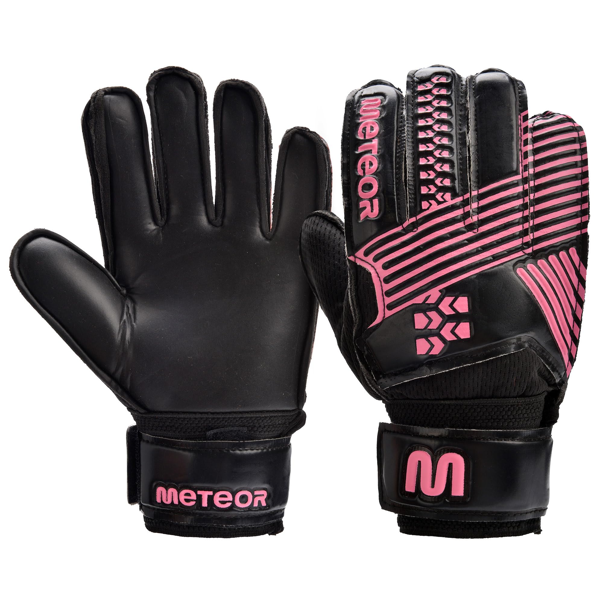 meteor Catch goalkeeper gloves – Goalkeeping gloves Flat Cut, EVA Foam Padding, Strong Grip in Wet & Dry Conditions, Breathable Inserts, Wrist Support Strap, football training - Size 7 - Pink2