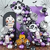 Skull Halloween Birthday Party Decorations, 85 Pcs Halloween Balloon Garland Arch Kit with Bat jack skellington balloons for Baby Shower Decorations, Day of the Dead (Purple)