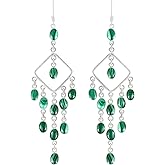 Natural Oval Gemstones Dangle Earrings for Women – Handmade 925 Silver Plated Boho Drop Earrings – Statement Birthstone Comfortable Fashion Jewelry – Gift for Anniversaries or Special Occasions