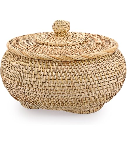 Amazon.com: Round Rattan Basket Box with Lid Hand-Woven Wicker