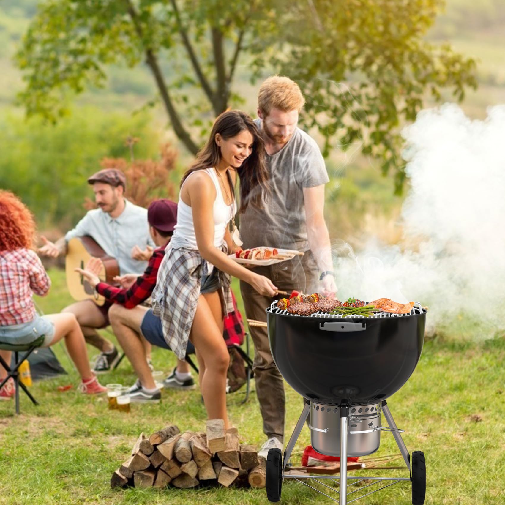 onlyfire Räucherbox Kit mit Edelstahl Holzkohlekorb, Hitzeabweiser und 4 Grillrost Erhöhungen, Räucherkammer Grillzubehör für Weber 57 cm Kettle Holzkohlegrill 9